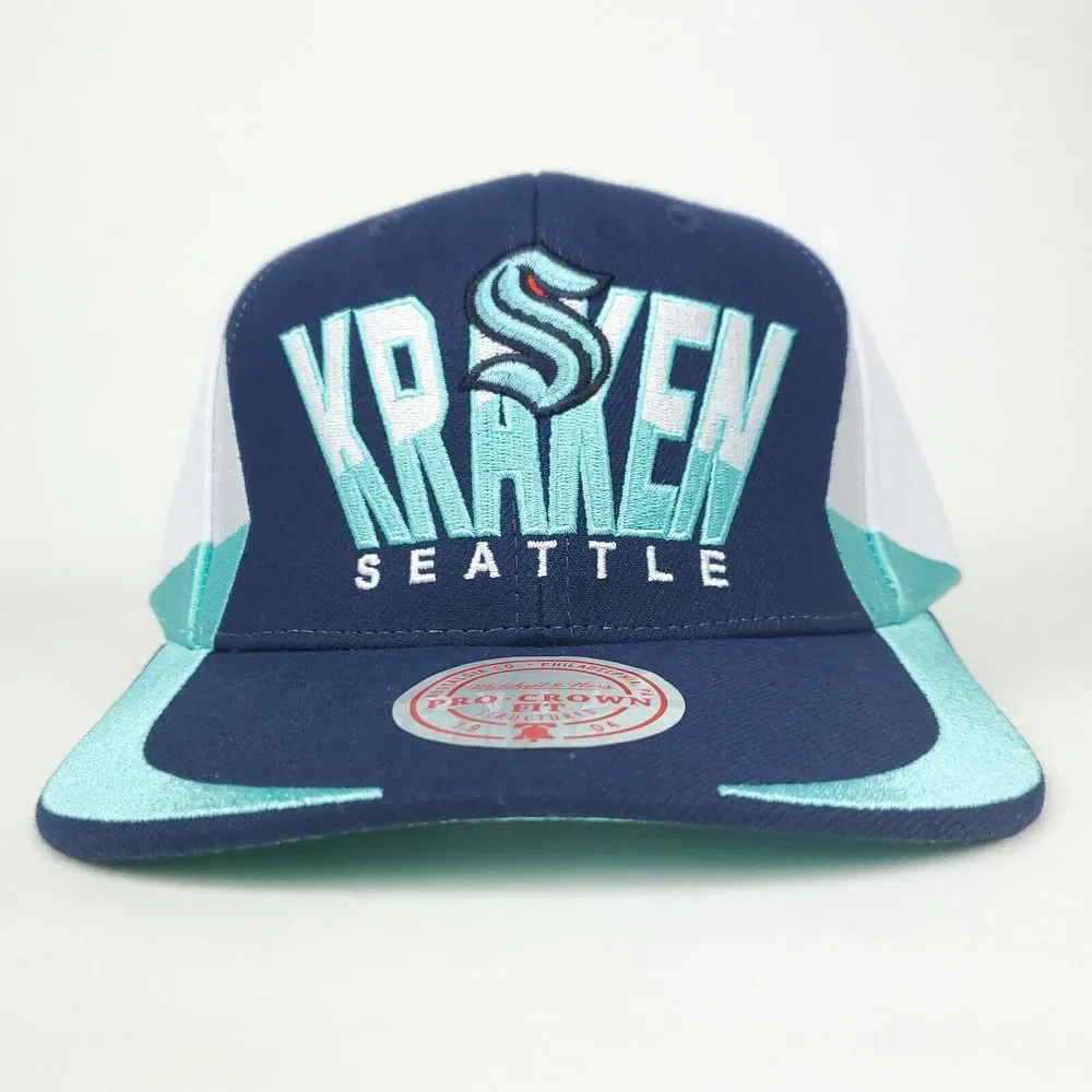 Seattle Kraken Mitchell & Ness‎ NHL Pro Fit Snapback Hat Cap Navy Aqua White NWT